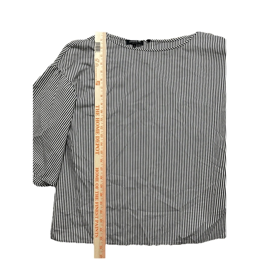 Lafayette 148 Women's L Black White Stripe Cotton Flare Bell Sleeve Blouse Shirt - Picture 5 of 8